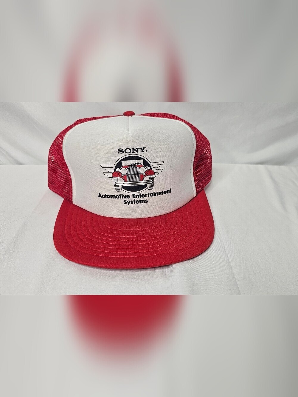 Vtg Sony Trucker Hat Cap Men Red White Automotive Entertainment Systems Sportcap